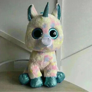 TY Blitz Big Eye Beanie Boos unicorn  pink 17” Plush Stuffed Animal Collectible